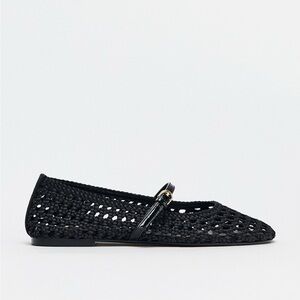 Zara Black Woven Strap Ballet Flat Size 9